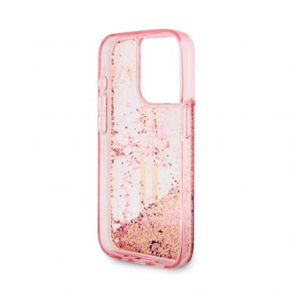 Guess Liquid Glitter Gold Stripe Case - дизайнерски кейс с висока защита за iPhone 15 Pro (розов) 6