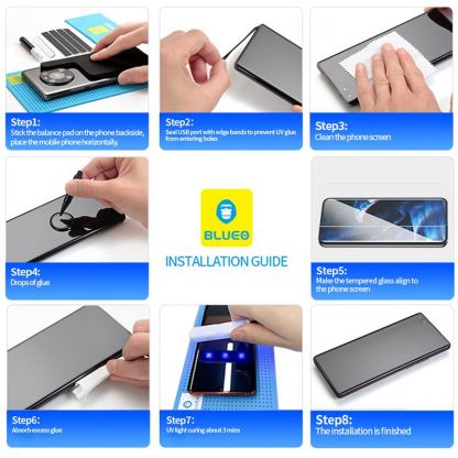 Blueo Full Glue UV Tempered - стъклено защитно покритие с течно лепило и UV лампа за дисплея на Samsung Galaxy S24 Ultra (прозрачен) 6