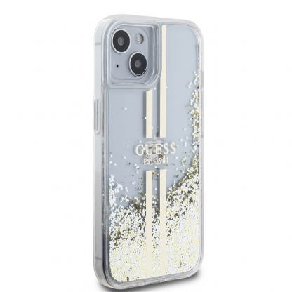 Guess Liquid Glitter Gold Stripe Case - дизайнерски кейс с висока защита за iPhone 15 Plus (прозрачен) 4