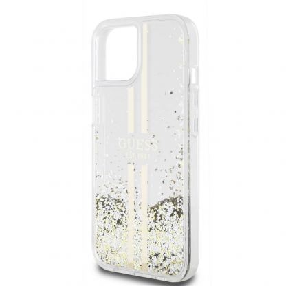 Guess Liquid Glitter Gold Stripe Case - дизайнерски кейс с висока защита за iPhone 15 Plus (прозрачен) 5