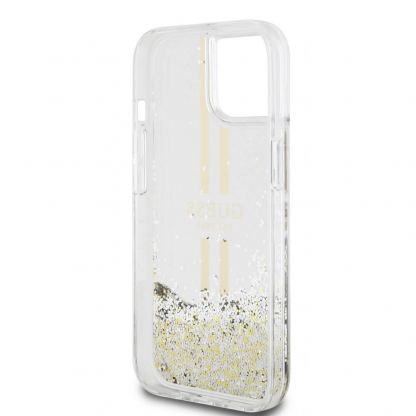 Guess Liquid Glitter Gold Stripe Case - дизайнерски кейс с висока защита за iPhone 15 Plus (прозрачен) 6