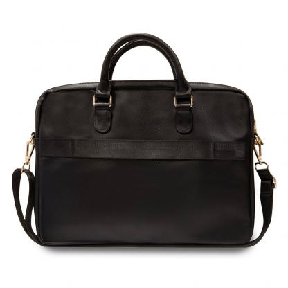 Guess PU Grained 4G Metal Logo Laptop Bag 16 - луксозна дизайнерска чанта с дръжки и презрамка за преносими компютри до 16 инча (черен) 3