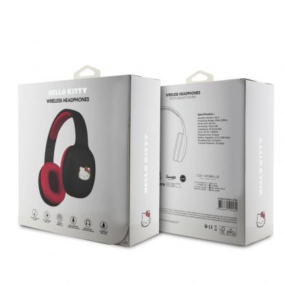 Hello Kitty Bicolor Kitty Metal Head Logo Bluetooth Headphones - безжични блутут слушалки с микрофон за мобилни устройства (черен) 4