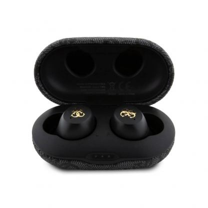 Guess 4G PU Metal Logo True Wireless 5.3 Stereo TWS Headset - безжични блутут слушалки със зареждащ кейс за мобилни устройства (черен)  4