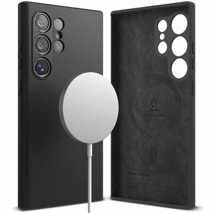 Ringke Liquid Silicone Magnetic Case - силиконов (TPU) калъф с MagSafe за Samsung Galaxy S24 Ultra (черен) 2