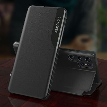 Eco Leather View Case - кожен калъф, тип портфейл за Samsung Galaxy S24 Ultra (черен)  4