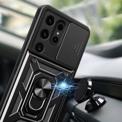 Armor Camshield Hybrid Case With Stand - хибриден удароустойчив кейс с пръстен против изпускане за Samsung Galaxy S24 Ultra (черен) 5