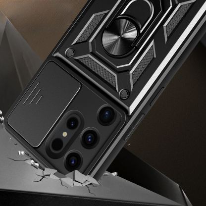 Armor Camshield Hybrid Case With Stand - хибриден удароустойчив кейс с пръстен против изпускане за Samsung Galaxy S24 Ultra (черен) 6