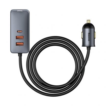 Baseus Share Together Car Charger With Extension Cord 120W (CCBT-B0G) - зарядно за кола с 1xUSB-C и 3xUSB-A порта с технология за бързо зареждане (сив) 2