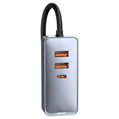 Baseus Share Together Car Charger With Extension Cord 120W (CCBT-B0G) - зарядно за кола с 1xUSB-C и 3xUSB-A порта с технология за бързо зареждане (сив) 3