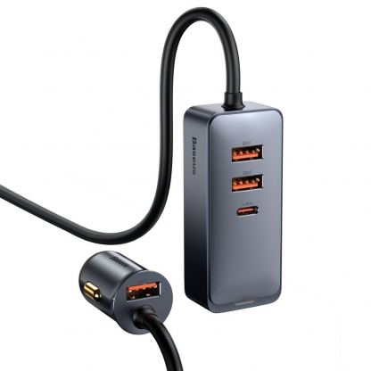 Baseus Share Together Car Charger With Extension Cord 120W (CCBT-B0G) - зарядно за кола с 1xUSB-C и 3xUSB-A порта с технология за бързо зареждане (сив) 4