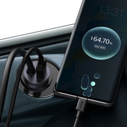 Baseus Share Together Car Charger With Extension Cord 120W (CCBT-B0G) - зарядно за кола с 1xUSB-C и 3xUSB-A порта с технология за бързо зареждане (сив) 6
