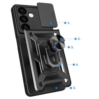 Armor Camshield Hybrid Case With Stand - хибриден удароустойчив кейс с пръстен против изпускане за Samsung Galaxy S24 Plus (черен) 3