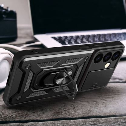 Armor Camshield Hybrid Case With Stand - хибриден удароустойчив кейс с пръстен против изпускане за Samsung Galaxy S24 Plus (черен) 5