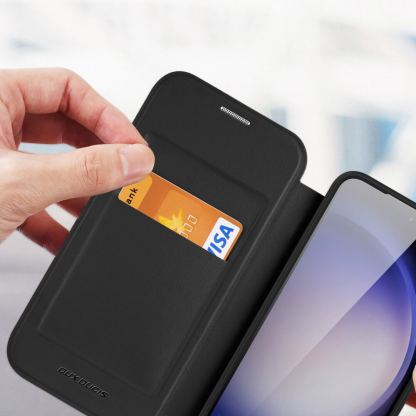 Dux Ducis Skin X Pro Magnetic Wallet Case - удароустойчив хибриден кожен кейс с отделение за карти и MagSafe за Samsung Galaxy S24 Plus (черен-прозрачен) 8