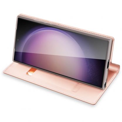 Dux Ducis Skin Pro Case - кожен калъф с поставка и отделение за кр. карти за Samsung Galaxy S24 Ultra (розов) 4