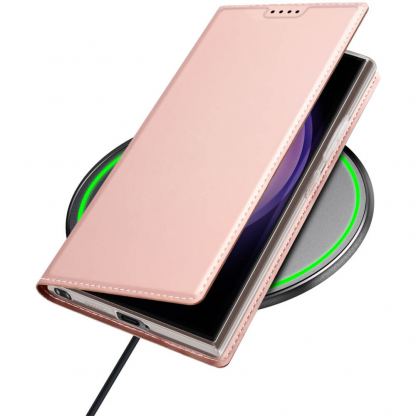 Dux Ducis Skin Pro Case - кожен калъф с поставка и отделение за кр. карти за Samsung Galaxy S24 Ultra (розов) 5