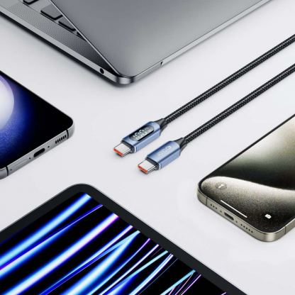 Tech-Protect UltraBoost USB-C to USB-C Cable with LED Display 100W - здрав кабел с въжена оплетка с бързо зареждане за устройства с USB-C порт (100 см) (син) 4