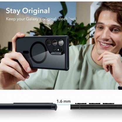 ESR Classic Hybrid HaloLock MagSafe Case - хибриден кейс с висока степен на защита с MagSafe за Samsung Galaxy S24 Ultra (черен-прозрачен)  9