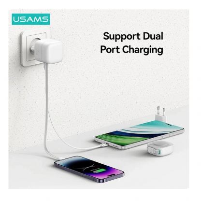 Usams GaN Wall Charger With Magnetic Retractable Lightning Cable 35W - захранване за ел. мрежа с USB-C изход и вграден Lightning кабел (черен) 2
