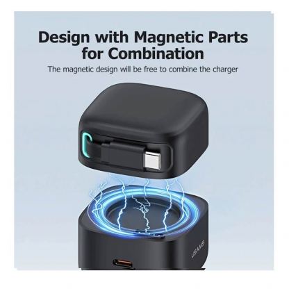 Usams GaN Wall Charger With Magnetic Retractable USB-C Cable 35W - захранване за ел. мрежа с USB-C порт и вграден USB-C кабел (черен) 3