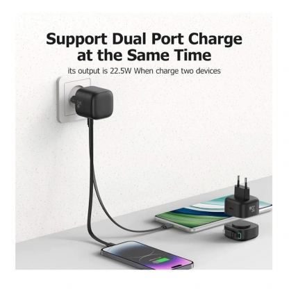 Usams GaN Wall Charger With Magnetic Retractable USB-C Cable 35W - захранване за ел. мрежа с USB-C порт и вграден USB-C кабел (черен) 4