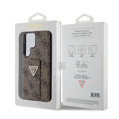 Guess PU 4G Strass Grip Stand Triangle Metal Logo Case - дизайнерски кожен кейс с отделение за карти за Samsung Galaxy S24 Ultra (кафяв) 7