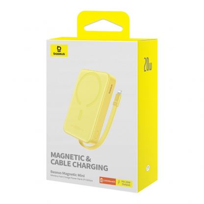 Baseus Magnetic Mini Wireless Charging Power Bank 10000 mAh 20W (P10022109Y23-00) - преносима външна батерия с вграден Ligtning кабел и безжично зареждане с MagSafe (жълт)  5