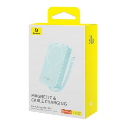 Baseus Magnetic Mini Wireless Charging Power Bank 10000 mAh 20W (P10022109333-00) - преносима външна батерия с вграден Ligtning кабел и безжично зареждане с MagSafe (светлосин)  5