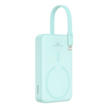 Baseus Magnetic Mini Wireless Charging Power Bank 10000 mAh 20W (P10022109333-00) - преносима външна батерия с вграден Ligtning кабел и безжично зареждане с MagSafe (светлосин)  8