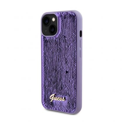 Guess Sequin Script Logo Case - дизайнерски силиконов кейс за iPhone 13 (лилав) 2