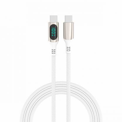 4smarts DigitCord USB-C to USB-C 100W Cable - здрав кабел с въжена оплетка и дисплей, за зареждане на устройства с USB-C порт (300 см) (бял) 2