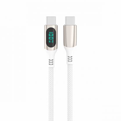 4smarts DigitCord USB-C to USB-C 100W Cable - здрав кабел с въжена оплетка и дисплей, за зареждане на устройства с USB-C порт (300 см) (бял) 4