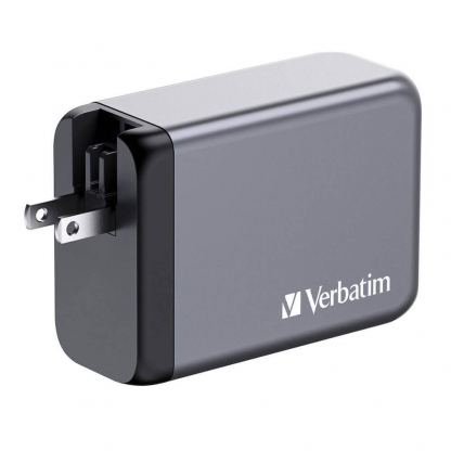Verbatim GaN Fast Wall Charger 140W - захранване за ел. мрежа за мобилни устройства с 1xUSB-A и 3xUSB-C изходи с технология за бързо зареждане и преходници за цял свят (тъмносив) 5