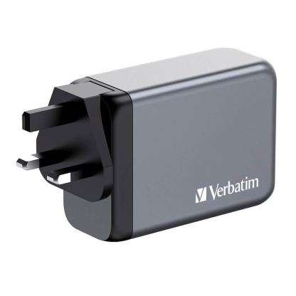 Verbatim GaN Fast Wall Charger 240W - захранване за ел. мрежа за мобилни устройства с 1xUSB-A и 3xUSB-C изходи с технология за бързо зареждане и преходници за цял свят (тъмносив) 4
