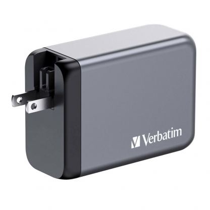 Verbatim GaN Fast Wall Charger 240W - захранване за ел. мрежа за мобилни устройства с 1xUSB-A и 3xUSB-C изходи с технология за бързо зареждане и преходници за цял свят (тъмносив) 5
