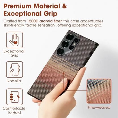 Pitaka MagEZ 4 1500D Aramid Fiber MagSafe Case - кевларен кейс с MagSafe за Samsung Galaxy S24 Ultra (шарен)  7