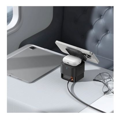 Baseus 2in1 MagPro Magnetic Charger with MagSafe 20W (BS-W531) - двойна поставка (пад) за безжично зареждане за iPhone с MagSafe и AirPods с вграден USB-C кабел  (черен) 10