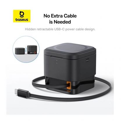 Baseus 2in1 MagPro Magnetic Charger with MagSafe 20W (BS-W531) - двойна поставка (пад) за безжично зареждане за iPhone с MagSafe и AirPods с вграден USB-C кабел  (черен) 15