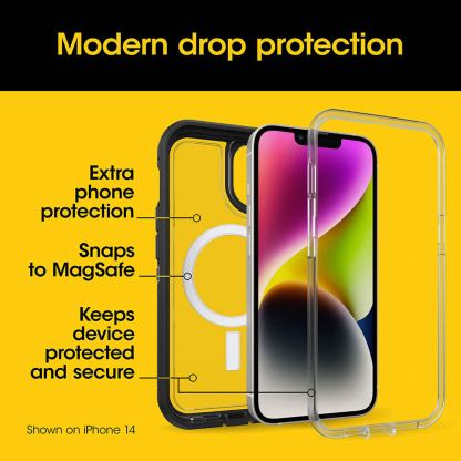 Otterbox Defender XT Case - хибриден удароустойчив кейс с MagSafe за iPhone 15, iPhone 14, iPhone 13 (черен-прозрачен) 4