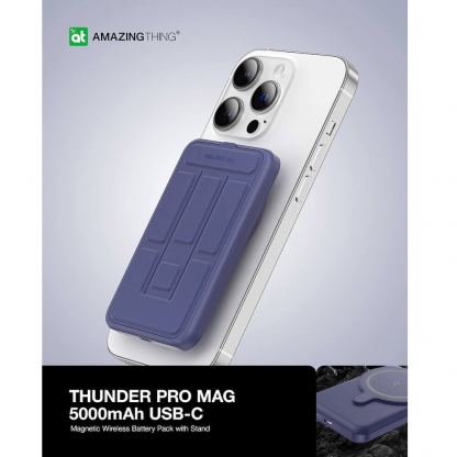 AmazingThing Thunder Pro Stand Magnetic Wireless Power Bank 5000 mAh 22.5W - преносима външна батерия с USB-C порт и безжично зареждане с MagSafe (син) 6