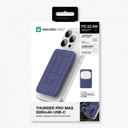 AmazingThing Thunder Pro Stand Magnetic Wireless Power Bank 5000 mAh 22.5W - преносима външна батерия с USB-C порт и безжично зареждане с MagSafe (син) 20