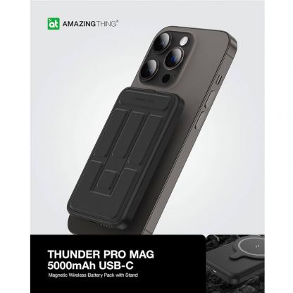 AmazingThing Thunder Pro Stand Magnetic Wireless Power Bank 5000 mAh 22.5W - преносима външна батерия с USB-C порт и безжично зареждане с MagSafe (черен) 13