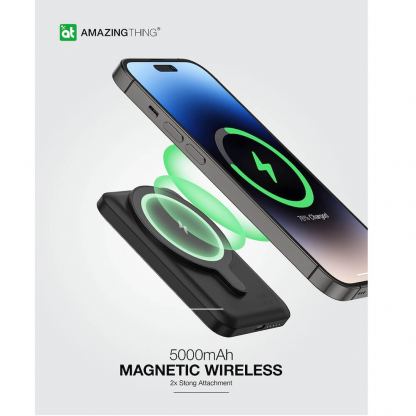 AmazingThing Thunder Pro Stand Magnetic Wireless Power Bank 5000 mAh 22.5W - преносима външна батерия с USB-C порт и безжично зареждане с MagSafe (черен) 14