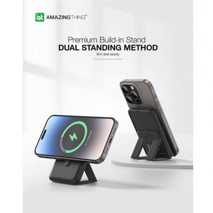 AmazingThing Thunder Pro Stand Magnetic Wireless Power Bank 5000 mAh 22.5W - преносима външна батерия с USB-C порт и безжично зареждане с MagSafe (черен) 18
