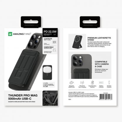 AmazingThing Thunder Pro Stand Magnetic Wireless Power Bank 5000 mAh 22.5W - преносима външна батерия с USB-C порт и безжично зареждане с MagSafe (черен) 19