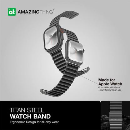 AmazingThing Titan Stainless Steel Band - стоманена каишка за Apple Watch 42мм, 44мм, 45мм, 46мм, Ultra 49мм (черен) 9