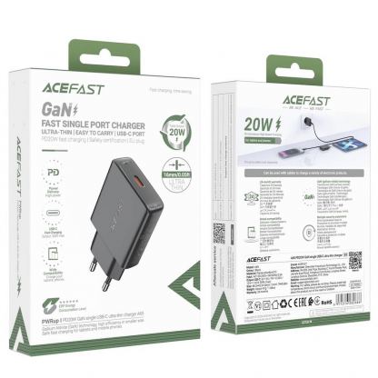 Acefast A65 PD GaN Fast Wall Charger 20W - захранване за ел. мрежа с USB-C изход с технология за бързо зареждане (черен)  7