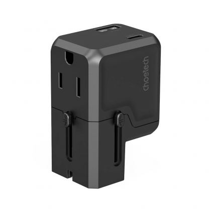 Choetech Universal World Travel Wall Charger 20W - захранване за ел. мрежа с USB-C и USB изходи и преходници за цял свят в едно устройство (черен) 2