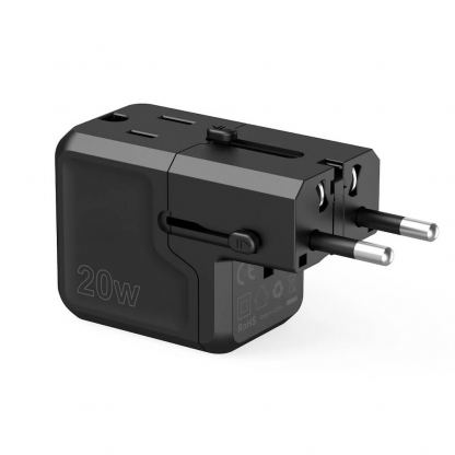 Choetech Universal World Travel Wall Charger 20W - захранване за ел. мрежа с USB-C и USB изходи и преходници за цял свят в едно устройство (черен) 9